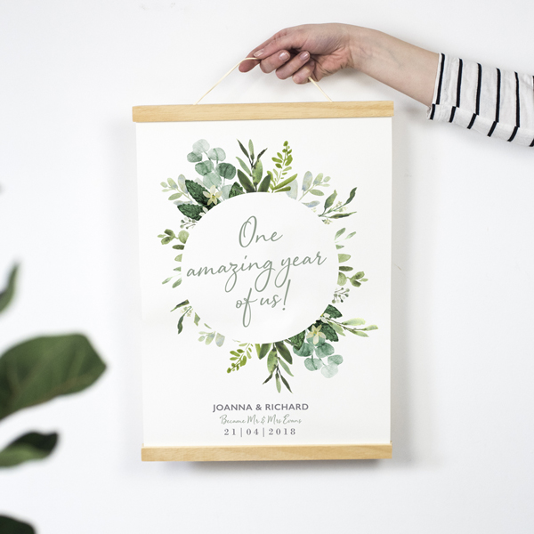 Personalised Paper Anniversary Foliage Wreath Print